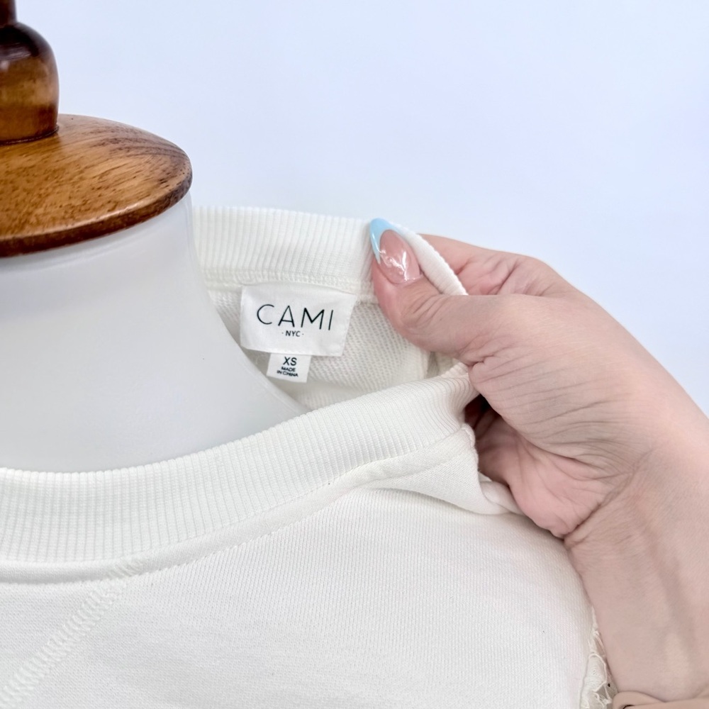 CAMI NYC White Risa Lace Sleeve Sweatshirt XS - Picture 7 of 11